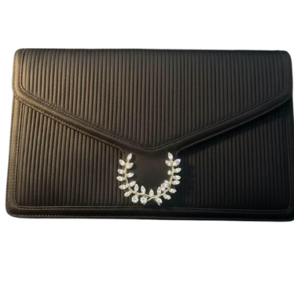 Elegant‎ Coblentz Black Clutch with satin pleats and Silver Rhinestone accent.